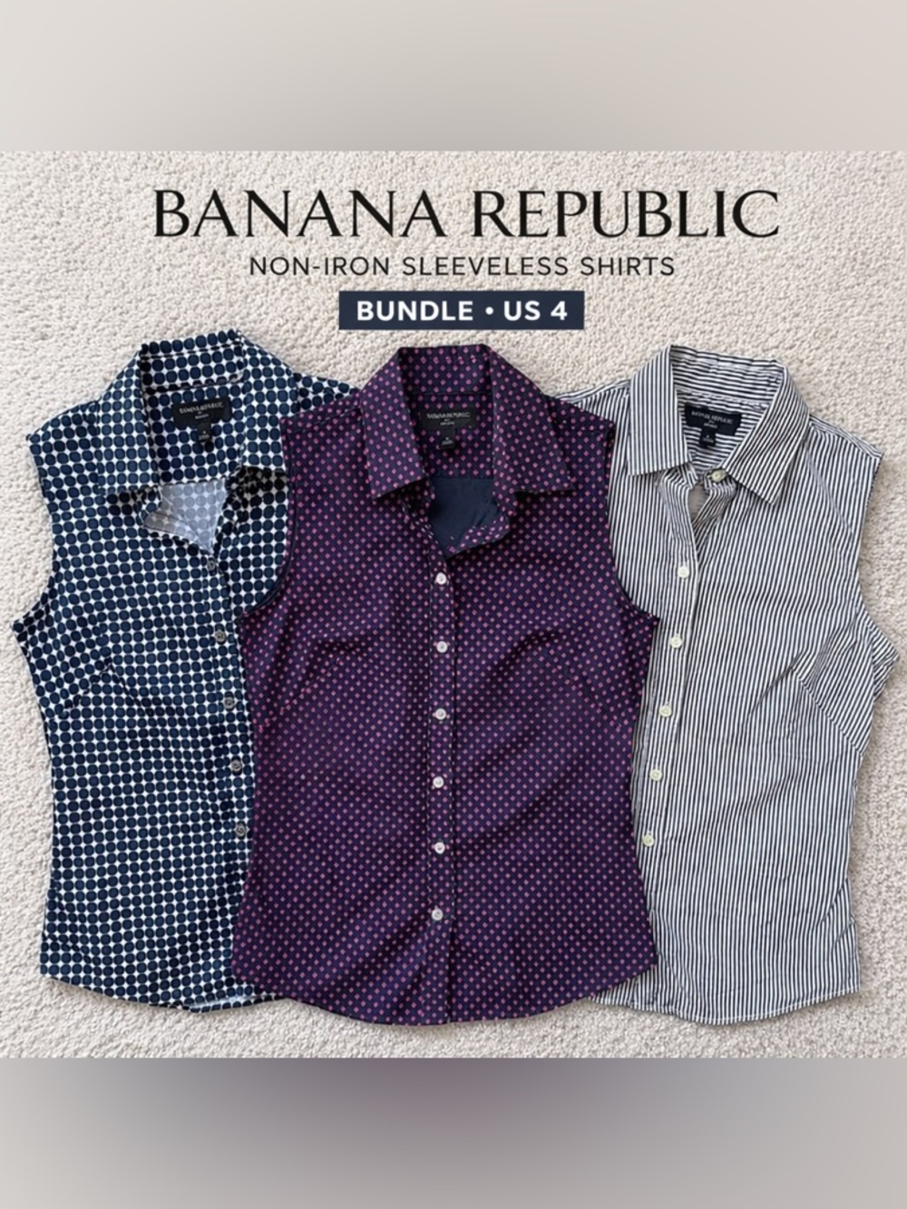 BUNDLE! 3x Banana Republic Women's Non-Iron Sleeveless Shirts (US 4)
